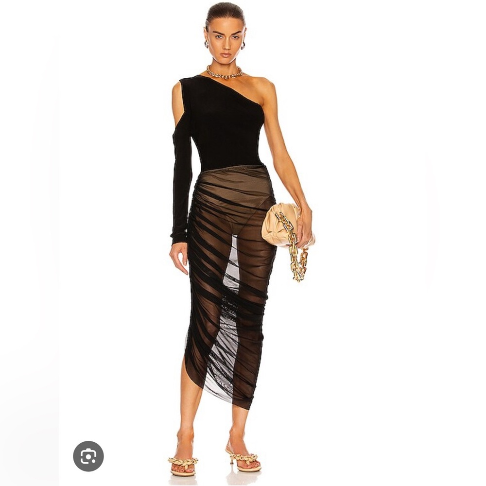 Norma Kamali - Diana Long Skirt in Black Mesh & Nude
